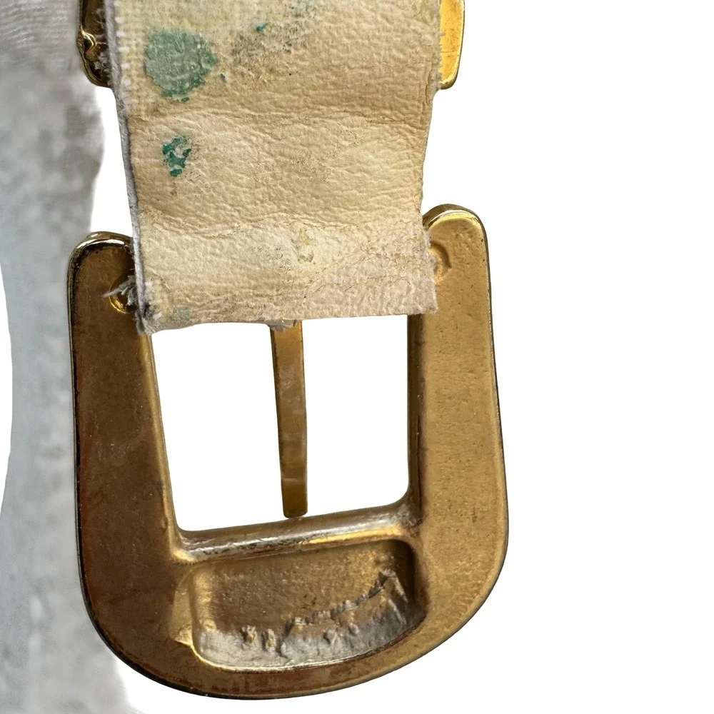 Lily Farouche‎ Munich Vintage White Leather Studded Buffalo Nickel Western Belt